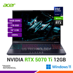 ACER PREDATOR HELIOS NEO 16 AI | INTEL CORE ULTRA 9 275HX RAM 16GB 1TB SSD NVIDIA RTX 5070TI 12GB 16″ WQXGA 240HZ W11