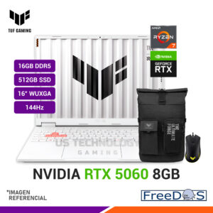 LAPTOP ASUS TUF GAMING A16 AMD Ryzen 7 260 16GB RAM 512GB SSD RTX 5060-8GB 16" WUXGA 144Hz FREE DOS